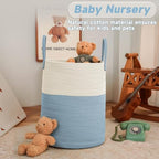 JMvicyroam 80L Cotton Rope Laundry Basket Hamper, White and Blue - Image 2