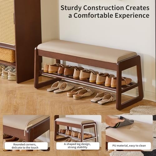 Aibiju Shoe Rack Bench with Cushion, 2 Tiers Wood Shoe Bench with Flip-Top Storage, 39.37in Shoe Rack for Entryway, Hallway, Walnut Color YD-WD062B - Image 4
