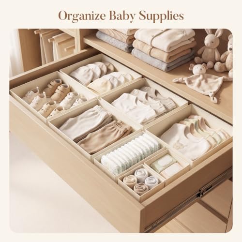 Drawer Organizer Storage for Clothes, Socks, 21 Pack, Beige - Image 3