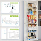8-Tier Over Door Pantry Organizer, Adjustable Metal Hanging Storage Rack for Kitchen Pantry, White - Image 2