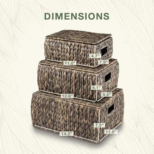 Set of 3 Black Wicker Baskets with Lid - Black Baskets for Organizing, Storage - Image 7