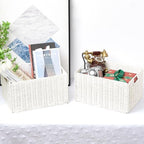 Vagusicc Wicker Storage Basket, Set of 2 Hand-Woven Paper Rope Wicker Basket, Large Storage Baskets for Organizing, Foldable Large Cube Storage Organizer Bins for Shelves (White) - Image 5