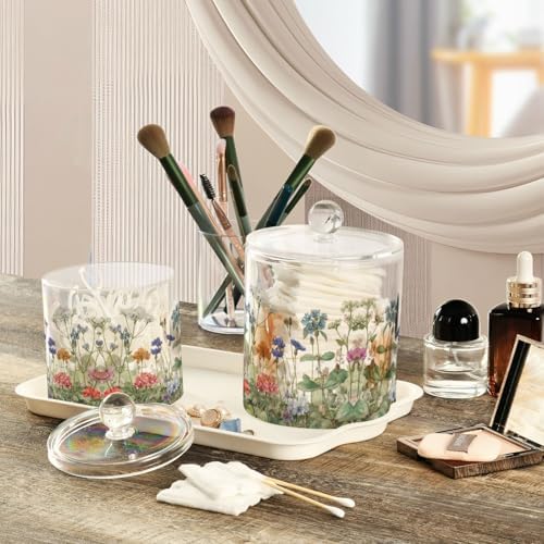 Wildflower Bloom Blue Qtip Holder Waterproof Dustproof Apothecary Jars with Lids For Bathroom Cotton Swabs Makeup Sponges Floss Picks Bath Salts 2 Pack - Image 5