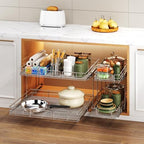 2 Tier Individual Pull Out Cabinet Organizer 27" W x 21½" D, Heavy Duty Cabinet Pull Out Shelves, Slide Out Drawers Organization for Kitchen Cabinets Bathroom - Image 6