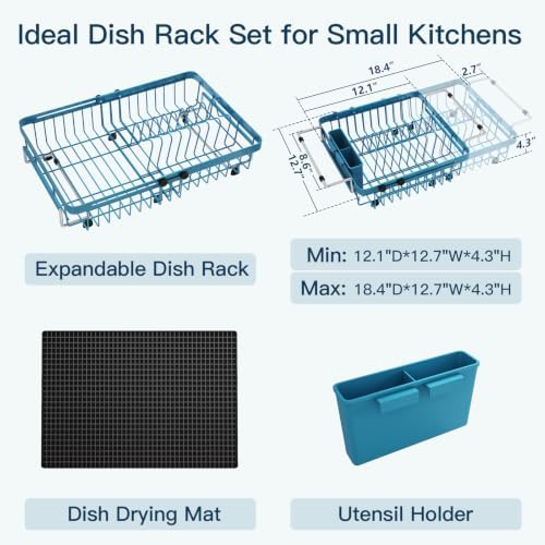 MAJALiS Blue Expandable Dish Drying Rack Over Sink with Extra Drying Mat - Image 2