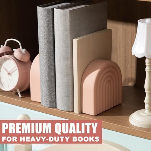 Soft Coral 2 Pcs Boho Arch Concrete Bookends for Shelves, Rainbow - Image 4