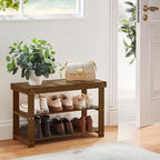 Pipishell 3 Tier Bamboo Shoe Rack Bench for Entryway, Yellow Brown - Image 7