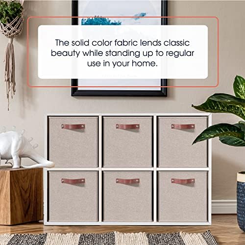 Ornavo Home 11x11 Foldable Fabric Storage Cube Bins, 6 Pack, Beige - Image 2