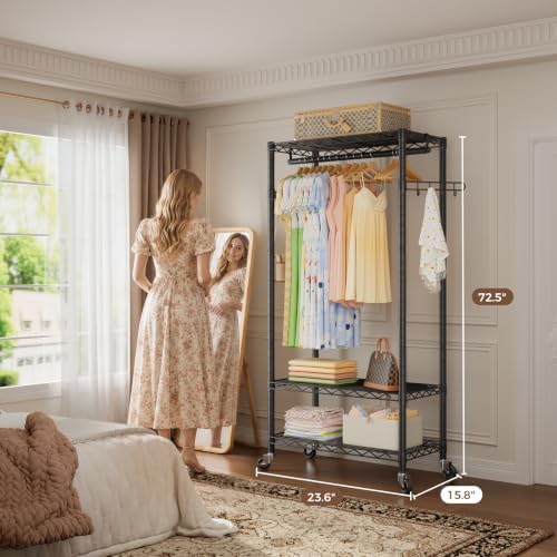 Golpart Heavy Duty Rolling Clothes Rack Wheels Portable Metal Garment Rack - Image 3