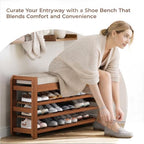 39.4" Shoe Rack Bench with Cushion 3-Tier, Entryway Storage Bench - Image 6