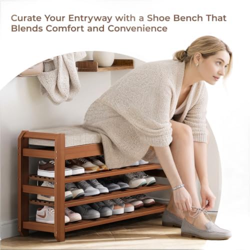 39.4" Shoe Rack Bench with Cushion 3-Tier, Entryway Storage Bench - Image 6