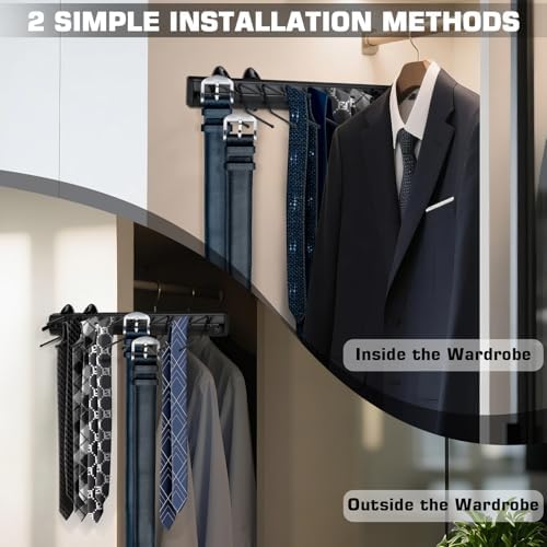 Sliding Tie Racks, 18 Tie Hanger 16.5'' Pull Out Belt Rack for Closet - Image 4