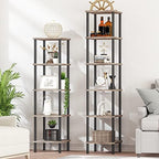 HOOBRO 6-Tier Corner Shelf, Corner Square Rack Display Shelf, Tall Storage Rack Plant Stand, Bookcase for Small Spaces, Living Room, Home Office, Kitchen, Greige and Black BG55CJ01 - Image 2