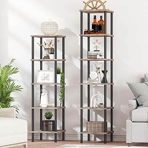HOOBRO 6-Tier Corner Shelf, Corner Square Rack Display Shelf, Tall Storage Rack Plant Stand, Bookcase for Small Spaces, Living Room, Home Office, Kitchen, Greige and Black BG55CJ01 - Image 2