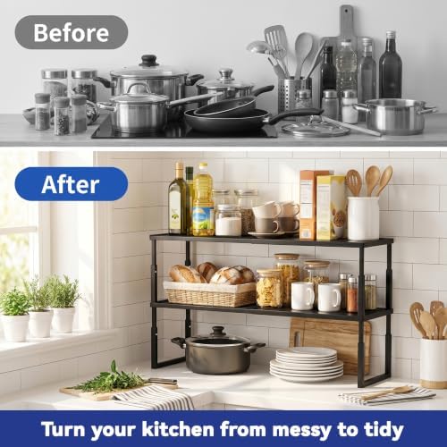 2 Packs Expandable Cabinet Shelf Organizer, Stackable Countertop Shelves - Image 2