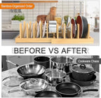 Bamboo Pots and Pans Organizer Under Cabinet, Adjustable Pot Lid Organizer - Image 5
