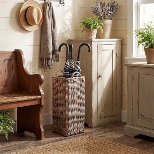 GlikCeil Rattan Umbrella Holder for Entryway 20.5h x 9l x 9w Inch Square Umbrella Stand with Plastic Water Catch, Umbrellas Basket Bucket Fit Walking Cane Tall Umbrellas Storage for Home Office - Image 6