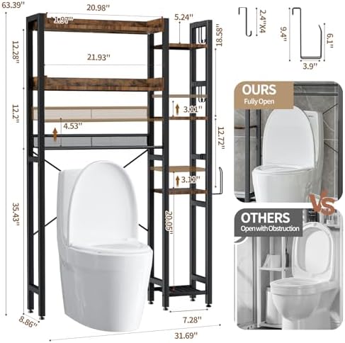 Housolution 7 Tier Over the Toilet Storage with 2 Drawers, Rustic Brown - Image 3