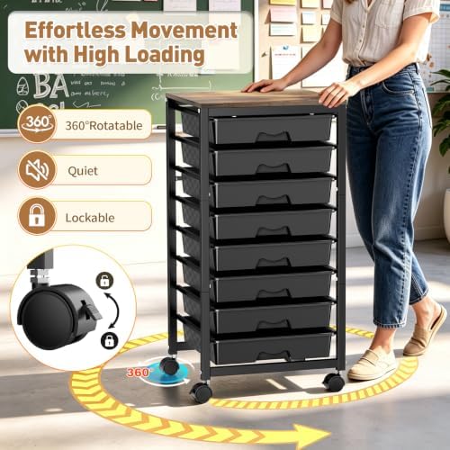 SUNALLY Rolling Cart With 8 Drawers,Storage Drawer Cart for Craft Art,Black - Image 6