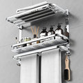 CAXIMSY Towel Rack with Shelf, 22.63" Bathroom Shelf with Double Towel Bars Stainless Steel, Wall Mounted, Foldable Top, 2 Hooks, Adhesive/Screw Install, Space-Saving for Small Bathrooms & Apartments by CAXIMSY