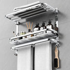 CAXIMSY Towel Rack with Shelf, 22.63" Bathroom Shelf with Double Towel Bars Stainless Steel, Wall Mounted, Foldable Top, 2 Hooks, Adhesive/Screw Install, Space-Saving for Small Bathrooms & Apartments by CAXIMSY