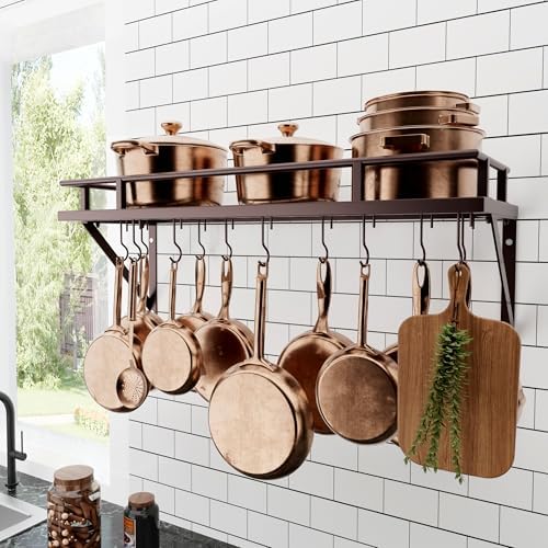 KES 30-Inch Wall Pot Rack, Oil Bronze, 88lb Capacity, 12 Hooks, Farmhouse by KES