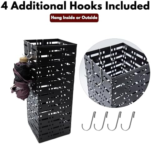 2 Pack Metal Umbrella Stand for Indoor Entry, Entryway Umbrella Holder Rack with 4 Hooks, 16.5" tall Freestanding Umbrella Storage Organizer (Square + Round) - Image 5