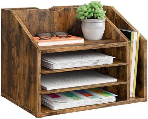 CHOEZON Wooden Desk Organizer with Adjustable Partitions, Rustic Brown by Choezon