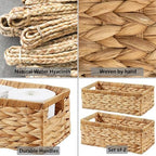 Vagusicc Wicker Storage Basket, Set of 2 Hand-Woven Water Hyacinth Wicker Baskets for Organizing Decor Storage Bins for Counter Shelves Pantry Basket Small Toilet Paper Basket for Toilet Tank Top - Image 6