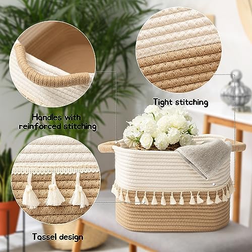 TeoKJ Woven Storage Bin Set of 3, Cotton Rope Basket for Storage, Clothes Boho Basket Bin for Organizing, Fabric Basket for Books, Plants, Pet Treats, White & Jute - Image 4