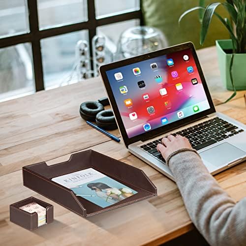 Ayunga PU Leather 6-piece Office Supplies Combination Set,Pencil Cup,Business Card Holder,Sticky Note Dispenser,Mail Sorter,Letter Tray,Files Holder,Suitable for Self-use and Friend Gifts (Brown) - Image 5