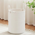 VIPOSCO 53L Tall Woven Rope Laundry Hamper, Leather Handles, White by VIPOSCO