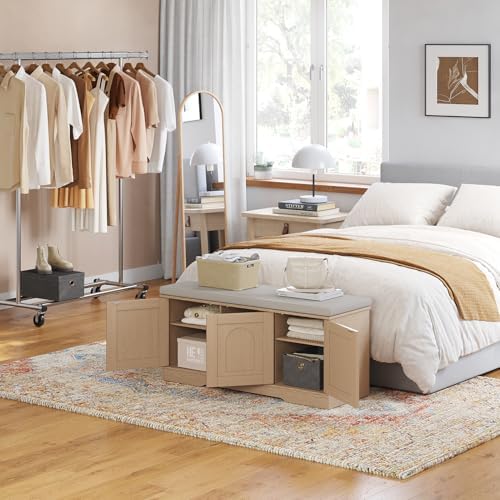 DINZI LVJ Shoe Storage Bench with Cushion, Door, Natural 39.4" LX17.7 H - Image 2