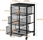 Pantry Organizer and Storage Cart, 3-Tier Kitchen Storage Cart with Drawer, Fruit Vegetable Storage Cart with Wheels, Wooden Top Metal Wire Kitchen Organizer Rack Stand for Food Snack Onion Potato - Image 6