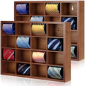 Wesiti Tie Box Organizer Wall Mounted Tie Rack with 16 Compartments Bamboo Belt Holder for Men Scarf Necktie Home Wall Closet(Dark Brown Color,2 Piece) by Unteilti
