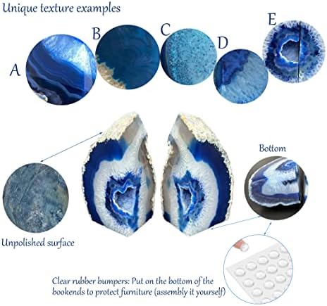 AMOYSTONE Blue Agate Bookends Small Stone Book Ends for Desk Decor - Image 5