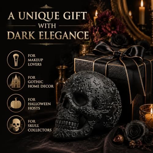 Skull Makeup Brush Holder, Pen Holder, Vanity, Desk, Office Organizer, Stationary, Decor Planter, Candy Bowl, Goth Decorations, Extra Large, Skulls Gothic Skull & Bones Organizer Bathroom - Image 3