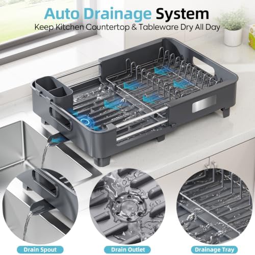TOOLF Extendable Dish Drying Rack for Small Kitchen Counter, Gray - Image 6