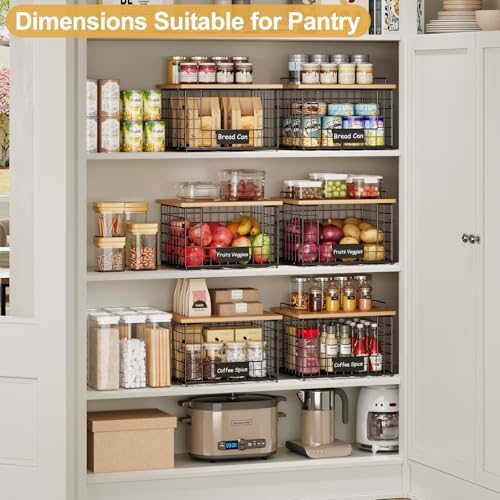2-Pack Stackable Wire Baskets with 2 Pads & Bamboo Top, Pantry Organizer - Image 6