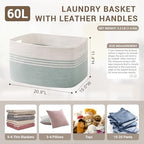 60L Woven Laundry Basket Hamper with Handles, Green - Image 2
