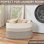 Laundry Hamper with Handles, 72L Rope Laundry Basket, Rice Brown & White - Image 5