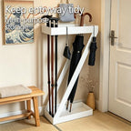 Umbrella Holder for Entryway, White Indoor Umbrella Stand with Hooks,Metal Umbrella Storage Rack Ideal for Home Office Hotel Lobby - Image 2