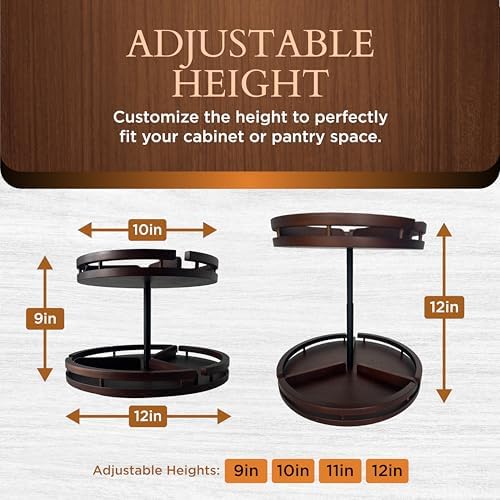 2 Tier Lazy Susan Organizer – 12" Bamboo Rotating Spice Rack Organizers with Adjustable Height Turntable for Cabinet, Pantry, Medicine Cabinet, Kitchen, Spinning Bathroom Counter Top Organizers - Image 2