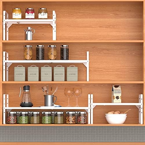 iPEGTOP Expandable Cabinet Storage Shelf Organizer Rack, Heavy Duty Cupboard Stand Spice Rack Adjustable Height Garage Pantry Shelf Space Riser for Counter Kitchen Organization, White, 2 Pack - Image 5
