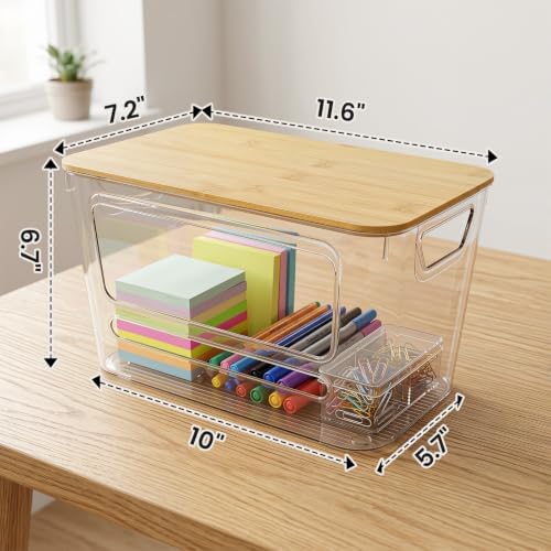 2 Pack Stackable Trash Bag Organizer, Bamboo Lid, Clear Open-Front Bin - Image 3