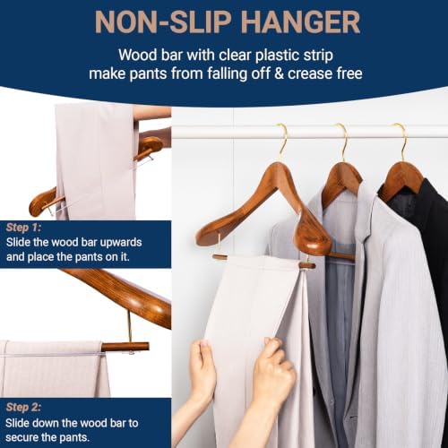 Amber Home 6 Pack Vintage Wide Shoulder Wooden Suit Hangers - Image 5