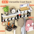 29'' White Coat Rack Wall Mount with Shelf, Solid Wood Coat and Key Hanger with 11 Metal Hooks, Farmhouse Wall Organizer for Mail, Entryway Wall Hangers for Hats, Clothes, Backpacks, Mudroom - Image 5
