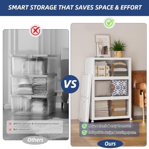 SAILUN 321QT/80Gal Stackable Storage Bins with a Lid, Collapsible Storage Bins With Doors, Folding Cabinet for Home Closet Organization,3 Pack-26 W x 16.5" D x 43.3" H White - Image 3