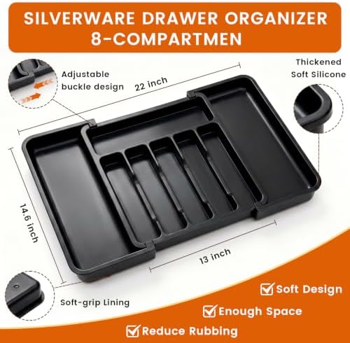 Orange Silverware Set with Expandable Drawer Organizer for 6-24 Piece Stainless Steel Flatware Set with Spoons, Forks, Knives, Heavy Duty Mirror Polished for Home/Kitchen/Restaurant (Orange-Gold) - Image 3