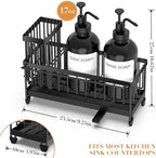 Kitchen Soap Dispenser Set with Sponge Holder and Towel Rack, 17OZ Glass Bottle, Hand and Dish Soap Dispenser Set, Non-Slip Silicone Pad, Brush Holder, Kitchen Sink Caddy Organizer Countertop (Black) - Image 2